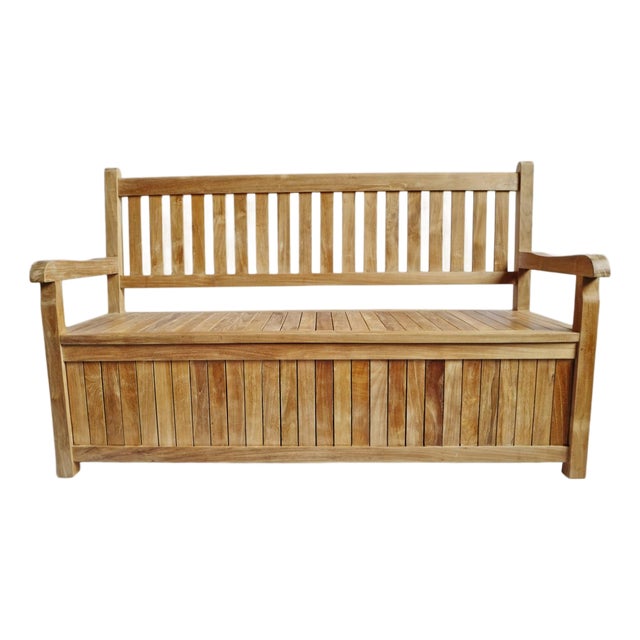 Outdoor Classic Contemporary Teak Trunk Bench For Sale