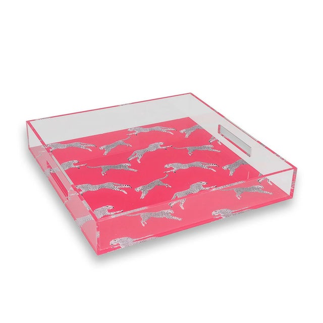Scalamandre Maison by Port 68 Leaping Cheetah Pink Acrylic Tray For Sale In Chicago - Image 6 of 6