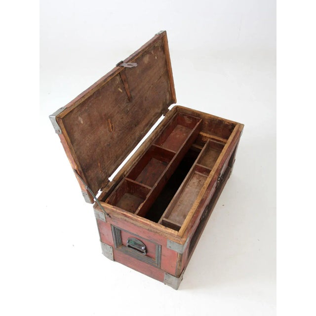Brick Red Antique Carpenter's Chest For Sale - Image 8 of 13