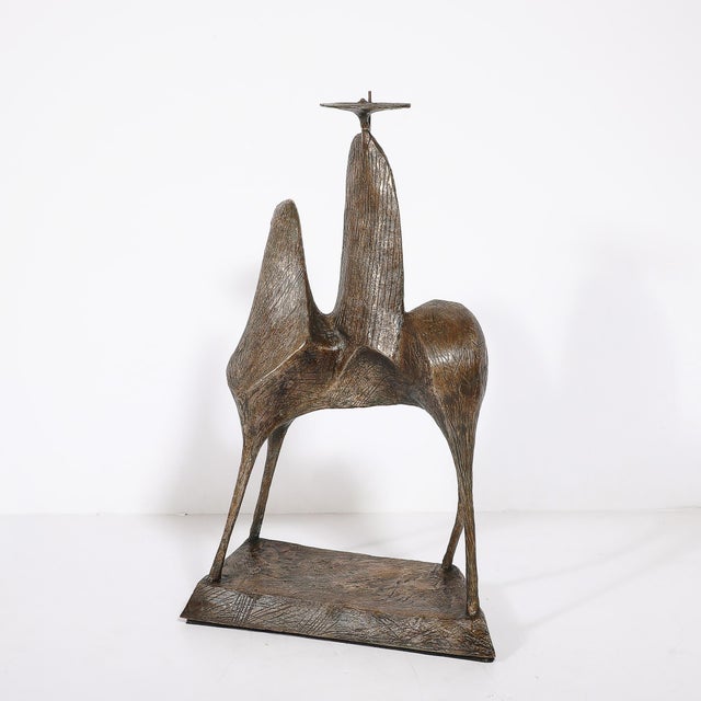 Mid-Century Bronze Signed Gloria Ellies Stylized Horseman Sculpture Edition 4/6 For Sale - Image 17 of 17