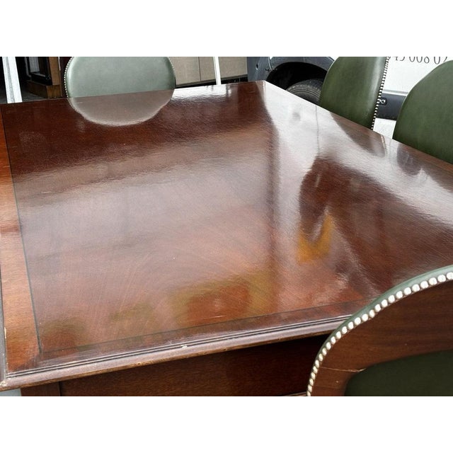 Dining Table and Dining Chairs in Green Leather, Set of 9 For Sale - Image 6 of 18