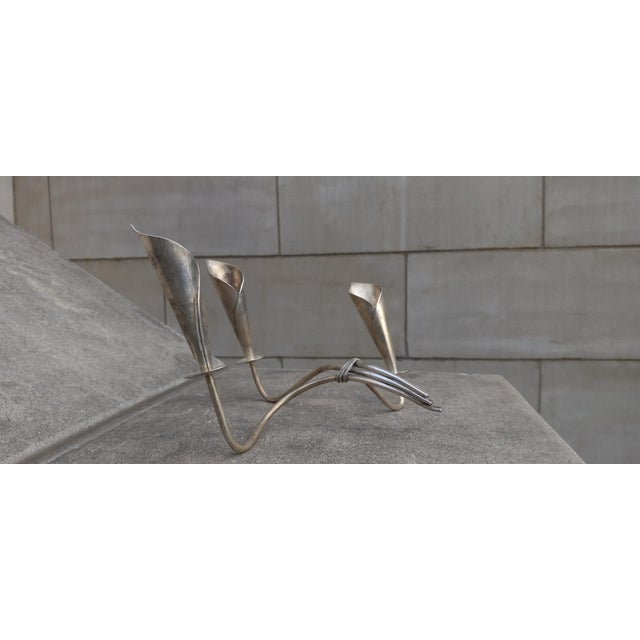 Silver Hans Jensen Denmark Candleholders Pair (2x) 3-Lite Calla Lily Bouquets 1960s MCM For Sale - Image 8 of 13