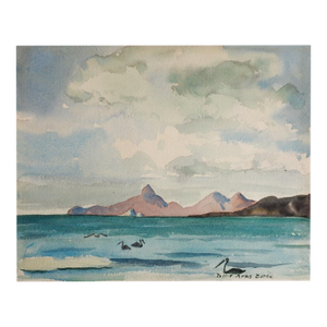 Early 20th Century Jessie Arms Botke Coastal Landscape Watercolor Painting