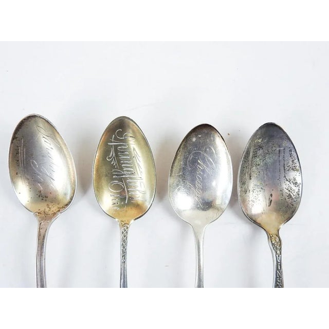 Shabby Chic Antique Mismatched Sterling Silver Novelty Teaspoons - Set of 4 For Sale - Image 3 of 5