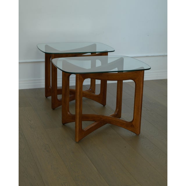 Attributed to Adrian Pearsall Walnut & Glass Top Side Tables, Pair, 1970s For Sale In Los Angeles - Image 6 of 11