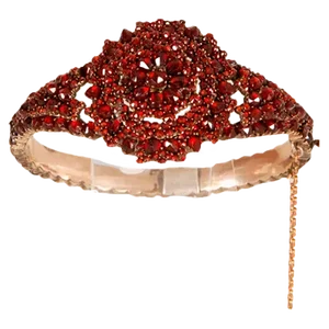 Victorian Bohemian Bangle Bracelet with Rose Cut Garnets, 19th Century