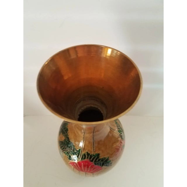 Vintage Brass Floral Cloisonne Vase For Sale - Image 4 of 6