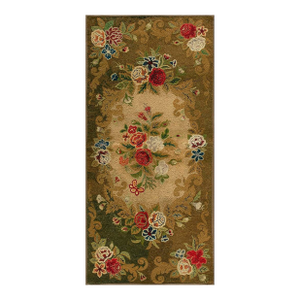 Admirable Vintage American Hooked With Brown Ground Color in a Floral Pattern