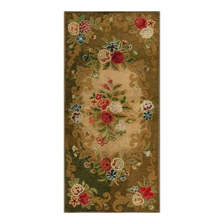 Vintage American Hooked Floral Medallion Wool Brown Earth Tone 1950s Modern Rug For Sale