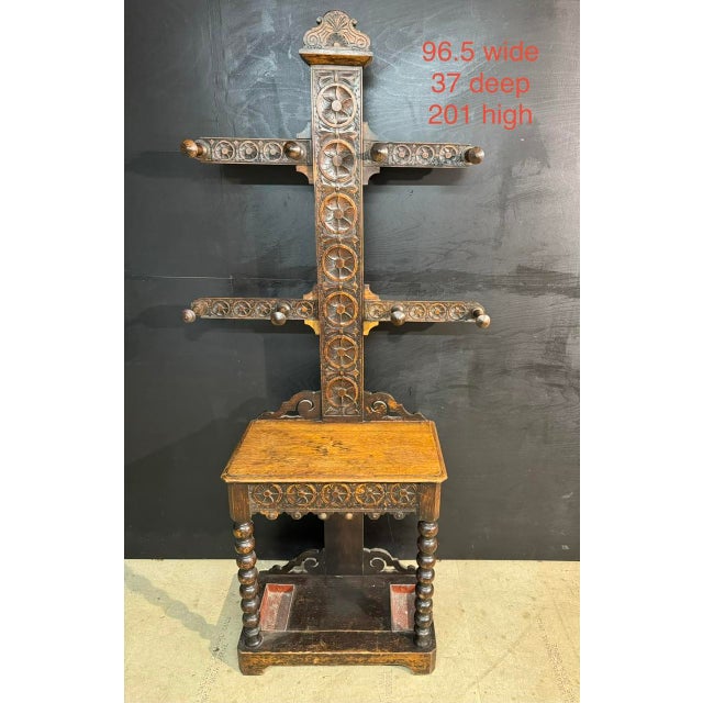 Carved Oak Hallstand, 1870 For Sale - Image 6 of 11