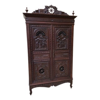 Antique Chestnut Wardrobe, Brittany For Sale