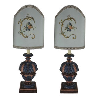 Living Room Lamps with Antique Embroidery, 1970s, Set of 2 For Sale