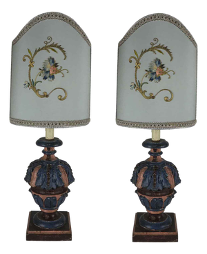 Living Room Lamps with Antique Embroidery, 1970s, Set of 2