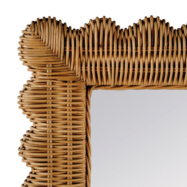 Spritely Home Accent Furniture Flora 32 in. W x 69.5 in. H Rectangular Scalloped Rattan Floor Mirror, Honey For Sale - Image 4 of 8