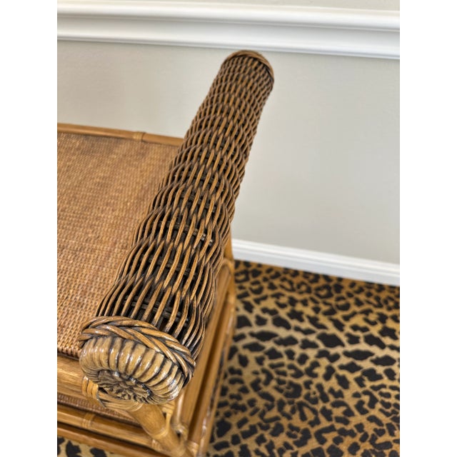 Vintage Rattan, Wicker & Cane Etagere Shelf With Leather Bindings For Sale - Image 10 of 17