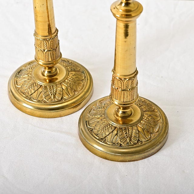 Early 19th Century French Pair of Brass Empire Style 19th Century Candlesticks For Sale - Image 5 of 9
