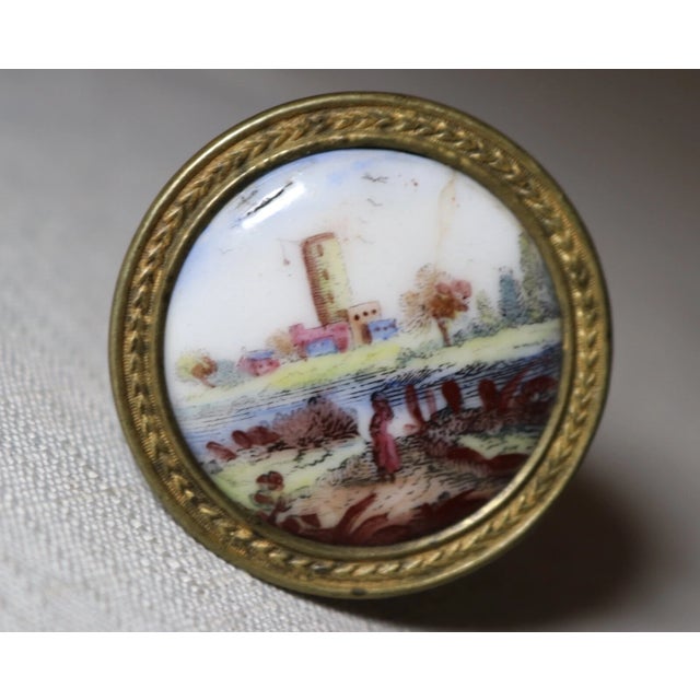 18th Century Antique 18th Century English Painted Porcelain Gilt Brass Curtain Tieback Rod For Sale - Image 5 of 6