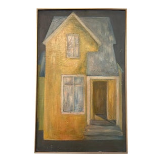 Vintage Mid-Century Modernist House Painting, Textured Oil, 25 X 39, Framed For Sale