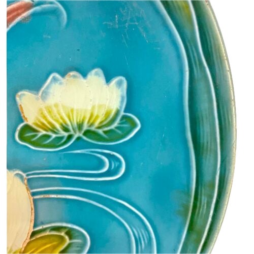 Antique Majolica Water Lilies Plate For Sale - Image 4 of 5