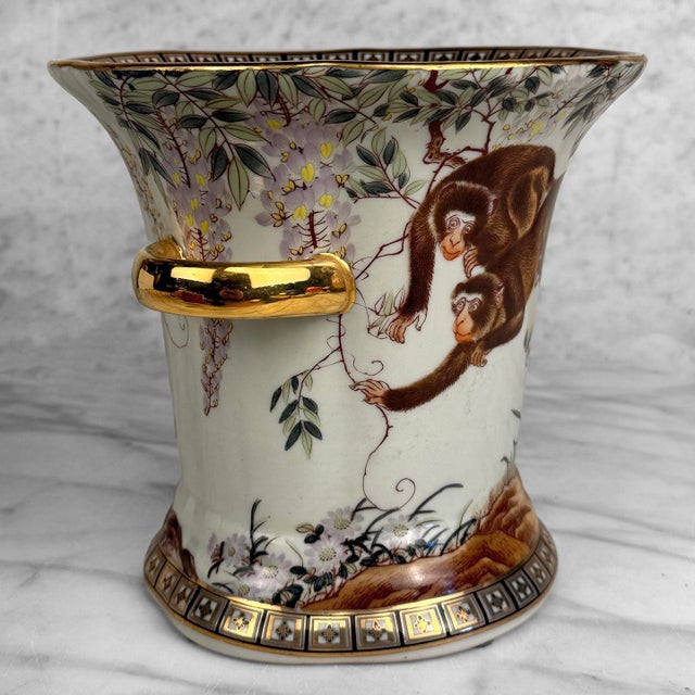 Ceramic Vintage Chinese Chinoiserie Monkey Porcelain Planter Pot For Sale - Image 7 of 11