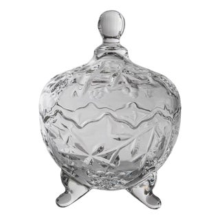 Vintage Clear Glass Footed and Lidded Bonboniere, 1980s For Sale