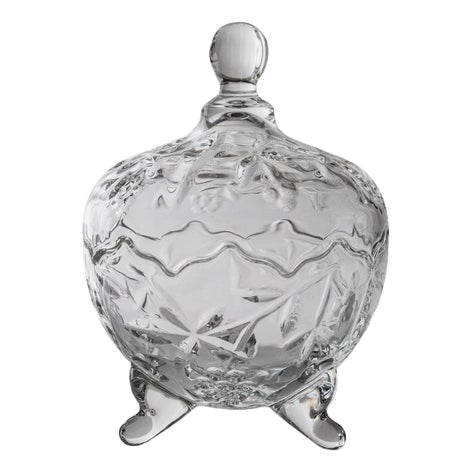 Vintage Clear Glass Footed and Lidded Bonboniere, 1980s For Sale