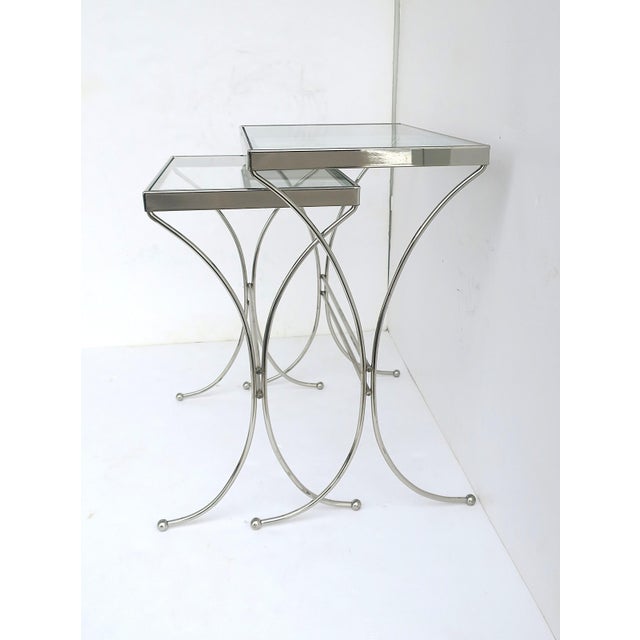 Chrome and Glass Nesting End Side Tables, Midcentury Modern, Mid-20th Century For Sale - Image 4 of 14
