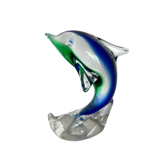 Mid-Century Modern 1970s Mouth-Blown Murano Style Dolphin Glass Paperweight For Sale - Image 3 of 10