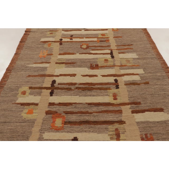 Textile Vintage Swedish Rug With Geometric Design in Beige & Brown Tones - Rug & Kilim For Sale - Image 7 of 10