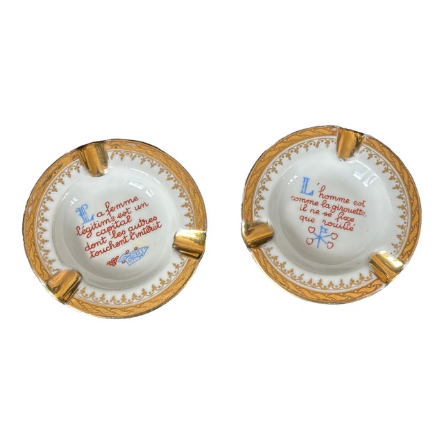 Vintage French Limoges Ashtray Catchall Set of 2 For Sale