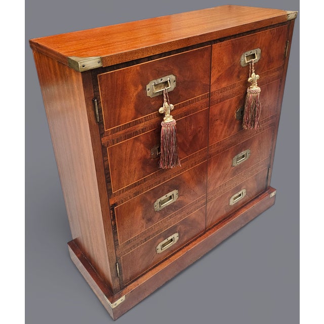 Mid-Century Modern Mid 20th Century Vintage 2-Door Diminutive Faux Campaign Drawers Secretary For Sale - Image 3 of 12