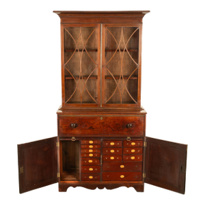 Antique Fine & Rare Georgian Mahogany Bookcase Secretary Collectors Doctors Cabinet 1790