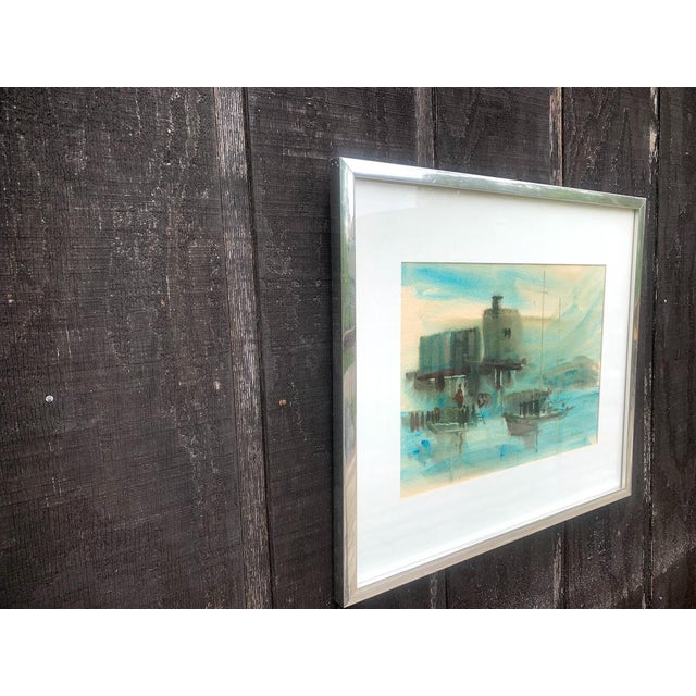 Nautical Stanley Dudek Signed Original Watercolor - Marina View For Sale - Image 3 of 10
