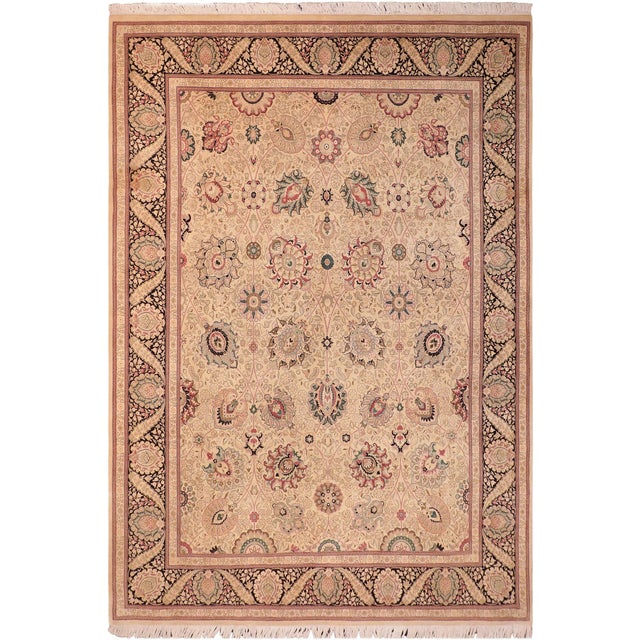 Elegant Floral 1990's Pak-Persian Beige/Black Wool Rug - 8'0'' X 11'1'' For Sale - Image 9 of 9