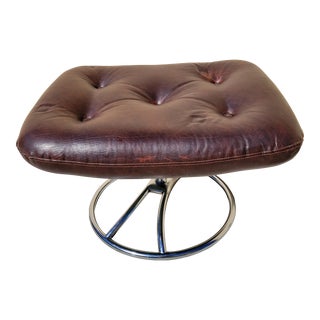 Vintage Mid Century Ekornes Stressless Style Leather Ottoman Footstool For Sale
