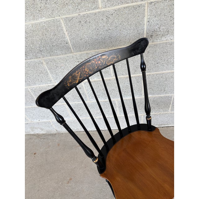 English L. Hitchcock Black Harvest Maple Fan Back Windsor Side Chair For Sale - Image 3 of 8