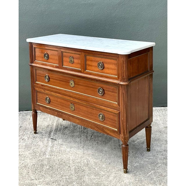 Vintage Louis XVI Neoclassical Style Wood and Marble Dresser For Sale - Image 15 of 18