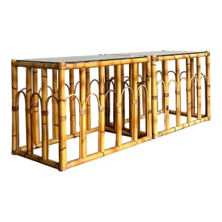 Vintage Boho Arched Rattan Side Table For Sale