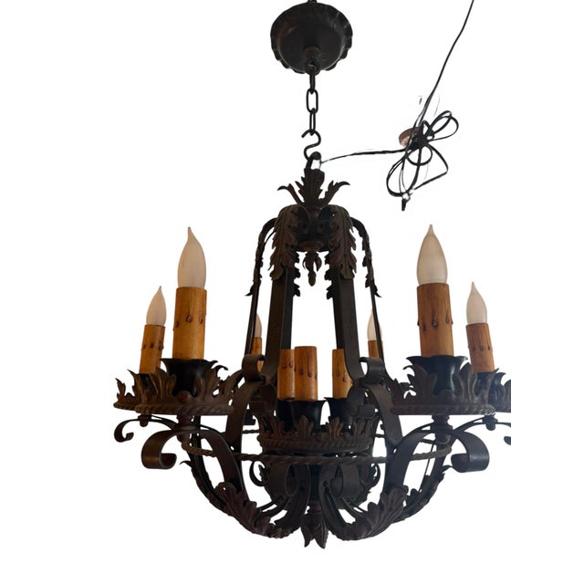 Antique Spanish Revival Wrought Iron Chandelier For Sale In Los Angeles - Image 6 of 10