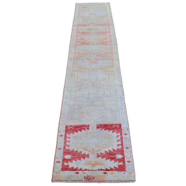 Hand-Made Turkish Runner Rug . Soft Colors Tribal Herki Runner Rug Hallway Decor - 2′4″ × 13′ For Sale - Image 4 of 12