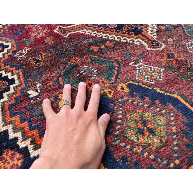 Hand-Knotted Antique Qashqai Tribal Shiraz Wool Area Rug - 4'10" X 6'5" For Sale - Image 10 of 13