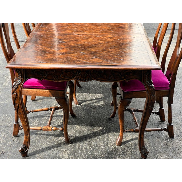 Guy Chaddock Almont Collection French Country Dining Chairs, Set of 8, Carved Wood With Custom Velvet Upholstery For Sale - Image 4 of 12