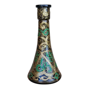 Vintage Glass Vase or Decanter With Overlay Pattern in Green and Gold