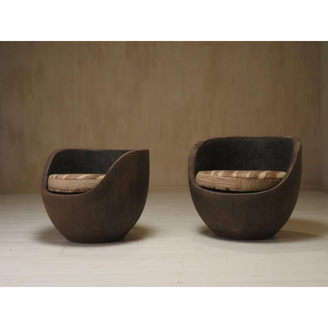 Mid-Century Hand-Carved Lounge Chairs, 1950, Set of 2 For Sale - Image 9 of 13
