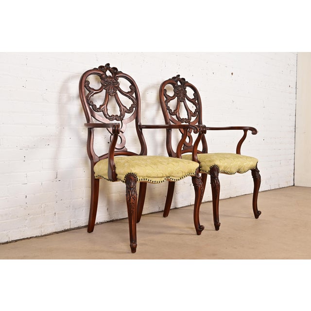 Romweber Romweber Antique French Provincial Louis XV Carved Walnut Armchairs, Pair For Sale - Image 4 of 12