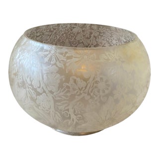 Antique Romantic Gas Globe Shape Floral Pattern Etched Glass Shade For Sale