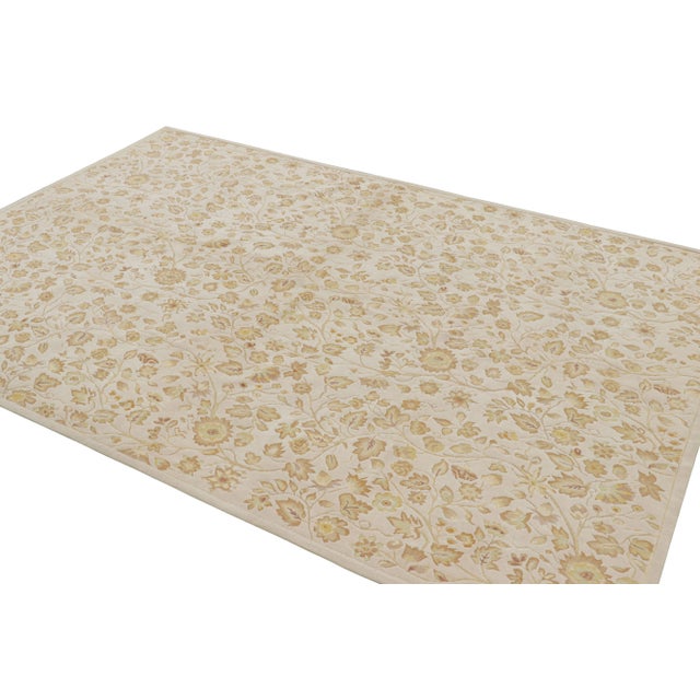 2010s Rug & Kilim’s Tudor Style Rug in White With Beige-Brown Floral Patterns For Sale - Image 5 of 7