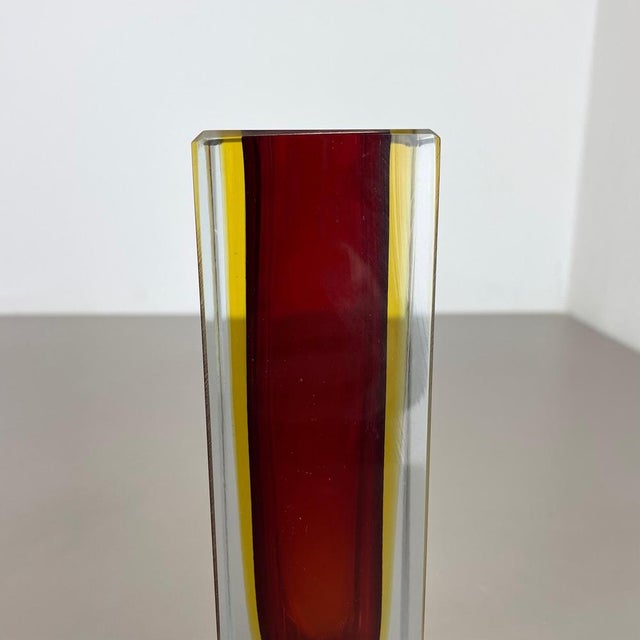 Glass Large Red Murano Glass Sommerso Cube Vase attributed to Flavio Poli, Italy, 1970s For Sale - Image 7 of 18