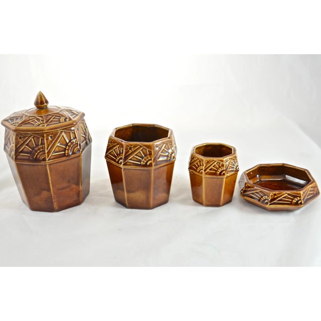 French Antique Art Deco Majolica Desk Set- 4 Pieces For Sale - Image 4 of 6