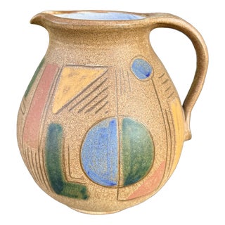 Vintage Mid-Century Modern West German Fat Lava Jug Pitcher Hand-Painted Krösselbach Keramik For Sale